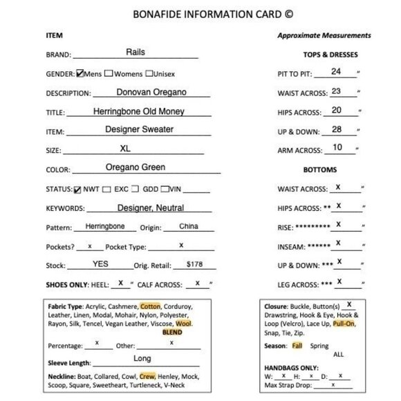 Rails Men Donovan Oregano Herringbone Old Money Designer Sweater XL Green FA NWT - Picture 12 of 12